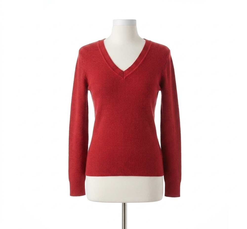 NEW KAREN KANE ruelle ribbed long sleeve crewneck top in tomato
